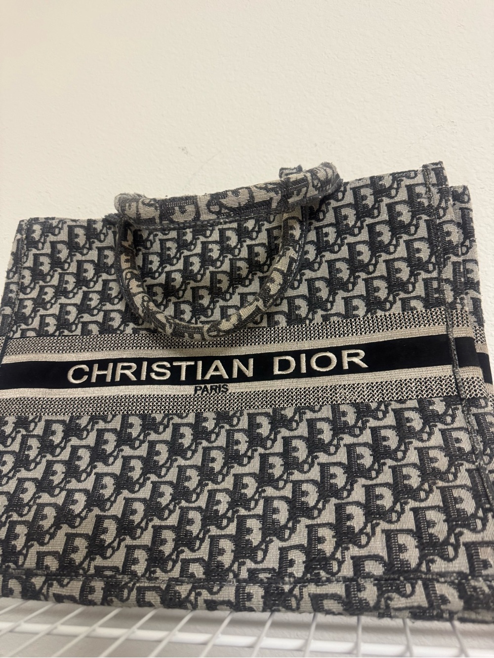 Dior Black and Ivory Christian Dior Logo Tote